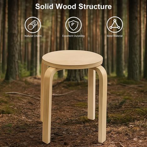 Solid Wooden Stool 4PCS Bedroom Chairs & Stools Kitchen Stool with Anti-Slip Pads are Suitable for Dining Room Kitchen and Classroom 45 32 32 CM (1/5)