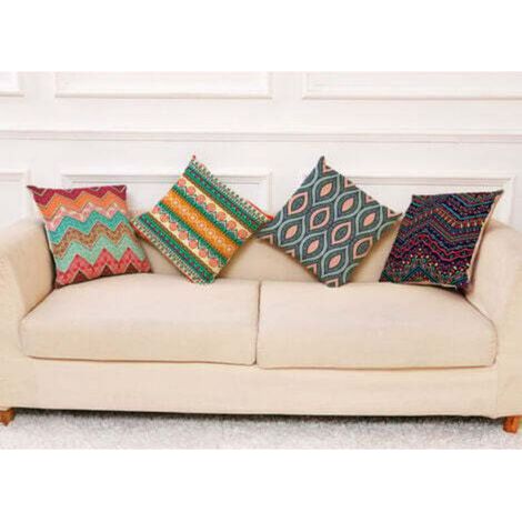 [JAMAIS UTILISÉ] Housses de Coussin 45 x 45 cm Bohème Geometric Lot de 4 Taie d'oreiller Lin de Coton Coloré Vintage Ethnique Style Décoratif Taie Oreiller pour Canapé Lits Chaises Voiture Salon Maiso (1/4)