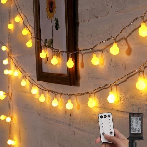 Guirlande lumineuse Globe, 10 mètres (33 pieds), 100 LED, à brancher, 8 modes d'éclairage avec télécommande, mini-globes lumineux blanc chaud (1/5)