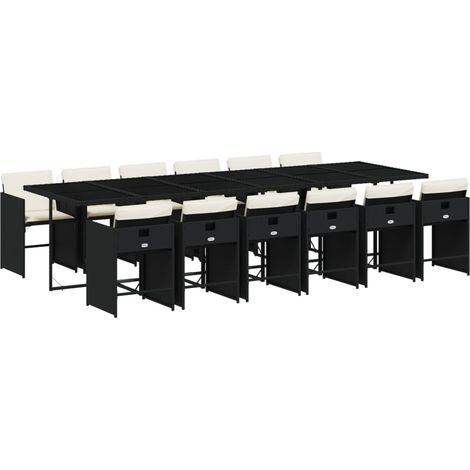 vidaXL Set da Pranzo da Giardino 13pz con Cuscini Nero in Polyrattan