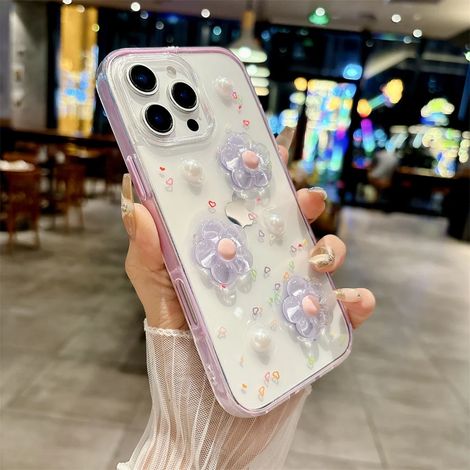 Coque de téléphone 3D à motif floral mignon (iPhone 17 Pro, violet), compatible avec iPhone, protection antichoc