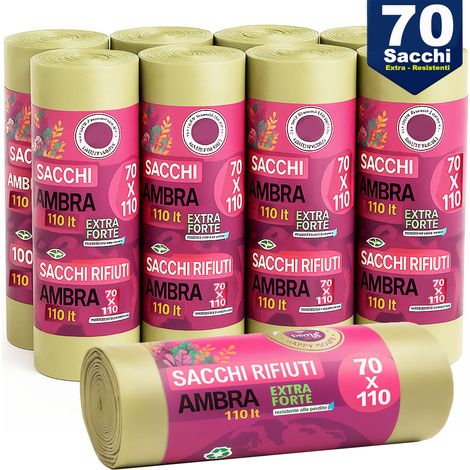 70 x Sacchi per spazzatura Grandi Ambra Trasparenti e Resistenti 70 x 110 cm LDPE
