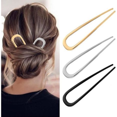Pince À Cheveux U - Alliage Haute Qualité - Pour Cheveux Épais Et Longs - 14 X 3,5 Cm - Or Argent Noir - 6 Pièces