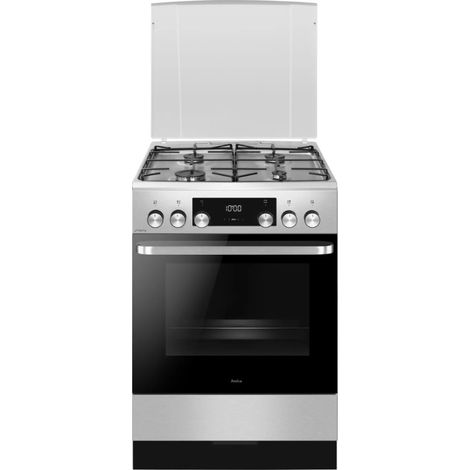 Amica – Cuisinière gaz 4 foyers – Four électrique multifonction – 11 modes de cuisson – Nettoyage par catalyse – Largeur 60 cm – Énergie A
