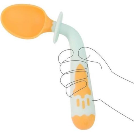 Cuillère Fourchette - En Silicone Alimentaire - Pour Bébé - Prise en Main Facile - Lot de 2 Pièces (1/4)