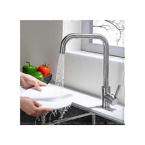 Gebürstete Küchenarmatur mit 2 Strahlarten zur Auswahl, 360° drehbarem Auslauf, umweltfreundlicher Spültischarmatur, Küchenmischer aus Messing, Küchenarmatur aus Edelstahl SS304 (1/5)