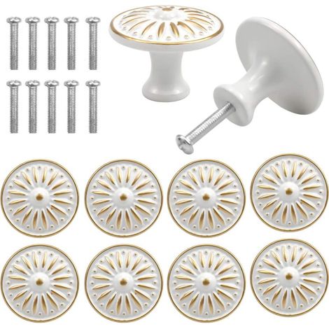 10pcs Vintage Drawer Handles, 35mm Cabinet Knobs, Round Drawer Knobs, Brass Door Knobs, Furniture Handles for Cabinets, Kitchens, Bedrooms (White) (1/5)