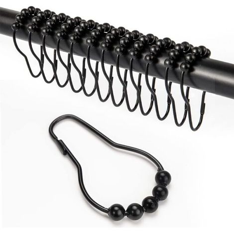 12 Pièces Crochet Rideau Douche, Anneau Rideau Douche avec Système Coulissant, Anneaux pour Tringle à Rideaux Antirouille, Anneaux Rideaux Douche pour Rideau de Porte, Rideau de fenêtre (1/5)