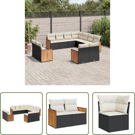 vidaXL Canapé en résine - Salon de jardin 11 pcs avec coussins noir résine tressée (1/5)