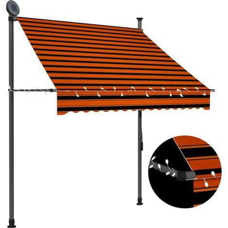 Auvent manuel rétractable avec LED,Marquise Anti-UV,Auvent facile à assembler 150 cm Orange et marron -FR34515 (1/5)