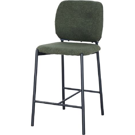 Silla de mostrador RITA – Tela verde – Patas de metal negro – Altura 99 cm – Estilo diseño/industrial