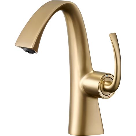 Mitigeur Lavabo en Laiton Massif  Robinet de Salle de Bain Design Monocommande  Cartouche Céramique  Mousseur Économie d'Eau  Modèle BS-302 (Gold-Brossé)