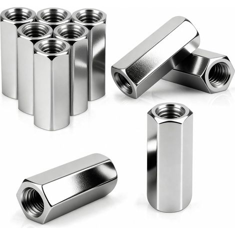 Lot de 10 écrous longs M10 x 40 mm - Écrous de connexion filetés en acier galvanisé - Manchons filetés hexagonaux - Manchons d'écartement - Écrous d'extension pour la maison, les appareils de (1/5)