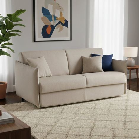 Sofá Cama 3 Plazas Cecina, Desenfundable, con Almacenamiento Made in Italy, Lavable, 200x95 cm Beige (1/5)