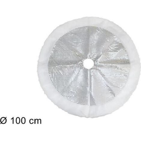 Sous Tapis De Noël Jupe Housse 100 Cm Argent à Pois Blanc Fourrure