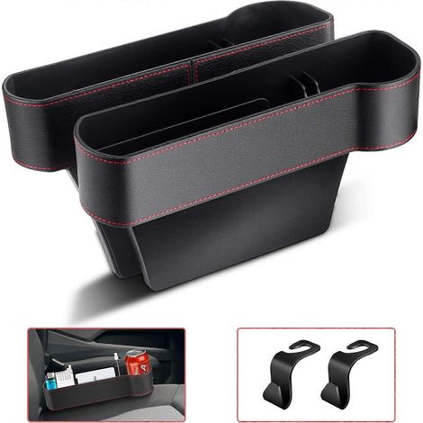 Lot de 2 cales pour espace entre les sièges auto, organisateur de voiture en cuir PU MSDADA, porte-gobelet pour siège avant, trou de chargement USB (1/4)