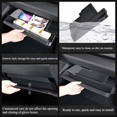 Available in 1 color: Black. Material: TPE. Glove box storage box/car organizer suitable for Tesla vehicles. (1/4)