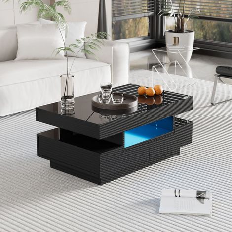 Mesa de centro LED brillo 4 cajones delantero trasero gran almacenaje 80×50×36 cm (1/5)
