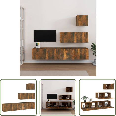 The Living Store Ensemble de meubles TV 4 pcs Chêne fumé Bois d'ingénierie - Meuble Tv - Meuble Téléviseur - Étagère Murale - Rangement Mural - Décoration Intérieure (1/5)