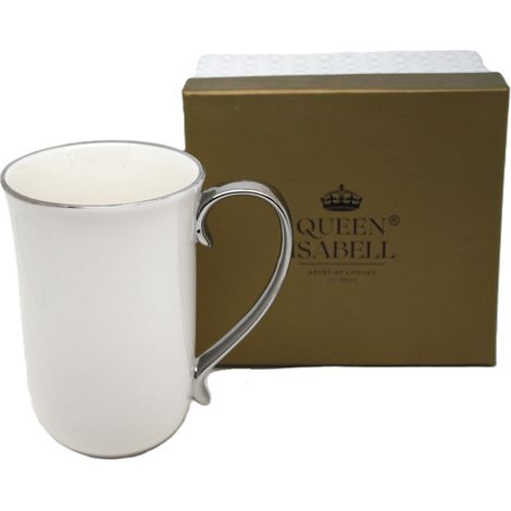 Elegante tazza grande in porcellana, bianca con dettagli argentati, 500 ml (1/5)