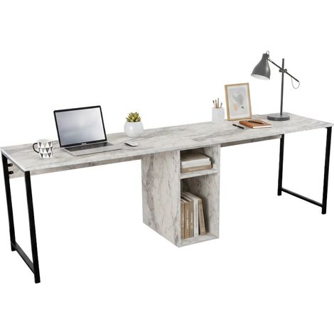 Dmora - Escritorio Violet, Escritorio multiusos, Mesa de oficina para PC, El plan de trabajo, 240x60 h74 cm, Mármol y Negro