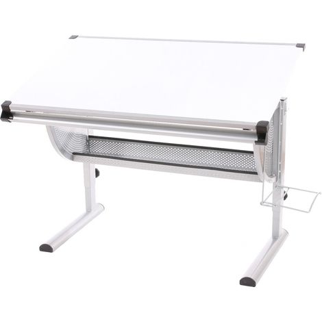 Escritorio infantil de metal y madera con tablero inclinable y altura regulable blanco BUR04056