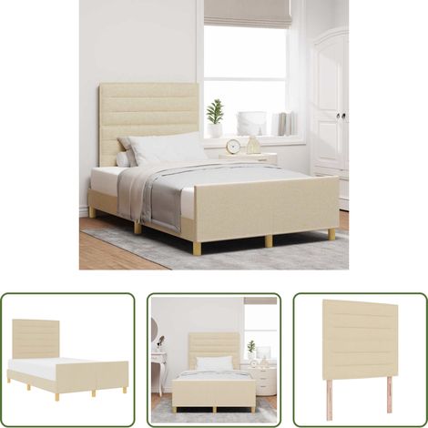 Stoffbett - Bettgestell mit Kopfteil Creme 120 x 200 cm Stoff (1/5)