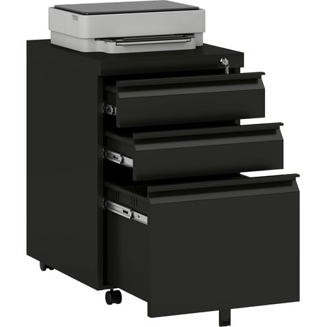 Mobiletto schedario a 3 cassetti, schedario mobile in metallo con design anti-ribaltamento per documenti in formato Letter, A4 e Legal, colore nero.