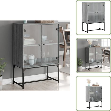 The Living Store Mobile con Ante in Vetro Grigio Sonoma 69x37x100 cm - Ante in vetro