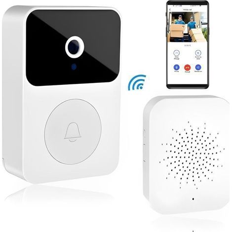 (Blanc)Sonnette Sans Fil avec 38 mélodies pour,1080P Sonnette Sans Fil avec Caméra,Grande batterie intégrée 1000mAh, veille super longue (1/4)