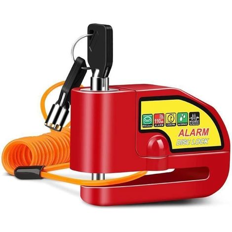Antivol Moto avec Alarme 110db,Bloque Disque Moto, Accessoire pour Moto Motocycle Vélo Trottinette électrique Scooter (Rouge)