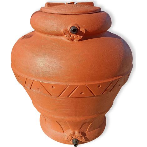 Serbatoio Acqua Elegante con Predisposizione Rubinetto 300 o 500 Litri, Cisterna Design Terracotta, Vaso Antico, Anfora, in Plastica Acqua Piovana 500 LT