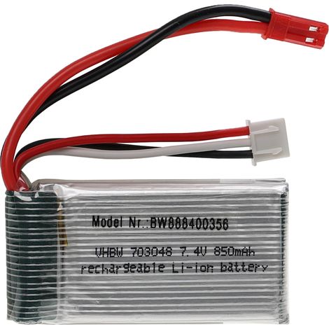 vhbw Battery compatible with BEC Plug for Model Making Device e.g. Racing Car, Helicopter (850mAh, 7.4 V, Li-polymer, 54 x 29 x 17.5 mm)