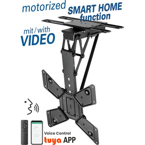 Supporto a sospensione motorizzato e pieghevole per tv per schermo 23" - 65" (58 - 165 cm) carico fino a 30 kg, con telecomando rf, smart home controllo via app e controllo vocale, alexa egoogle home 