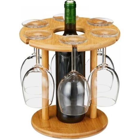 Porte-bouteilles de vin – Support à verres en bambou, support de comptoir pour verres à vin, support de rangement de table autonome pour verres à pied, avec support à verres à 6 trous