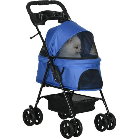 Accessoire pour chien, en oxford, bleu, 67 x 45 x 96 cm, Poussette pour chiens pliante pour petits chiens et chats, format pratique