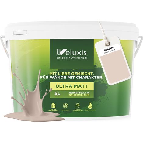 Wandfarbe Beige Rosa Creme Matt Innenfarbe – Deckkraft Klasse 1, VOC-frei, Ohne Grundierung, Tropfarm – Wohnzimmer & Schlafzimmer – 5L – Veluxis (Himalaya Salt)