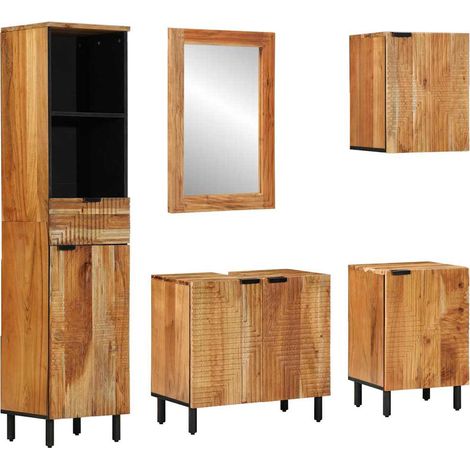 vidaXL Bathroom Furniture Set with Shelf 5 pcs Brown Solid acacia wood (1/5)