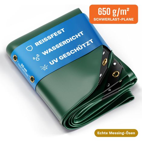 NEMAXX® Abdeckplane 650 g/m² 3x2 m (6 m²) Grün – reißfeste PVC-Gewebeplane, 100 % wasserdicht & UV-beständig, Messing-Ösen, verschweißter Saum – für LKW, Anhänger, Boot, Holz, Pool & Garten