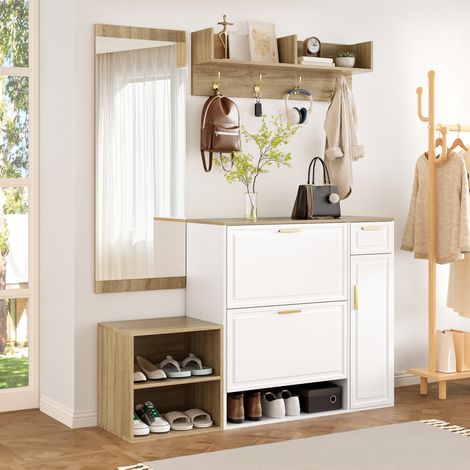 Garderoben Set Schuhschrank 1395 cm Weiß Natur OKMYHOME (1/5)