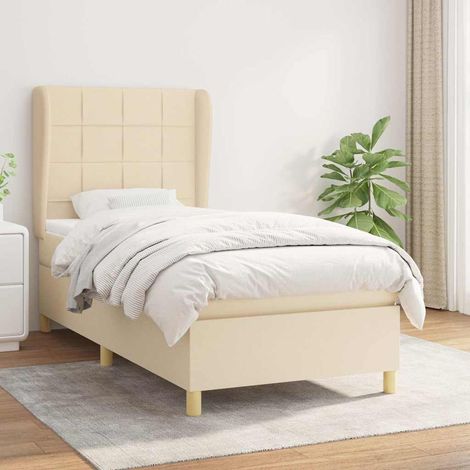 vidaXL Sommier à lattes de lit avec matelas Crème 90x200 cm Tissu (1/5)