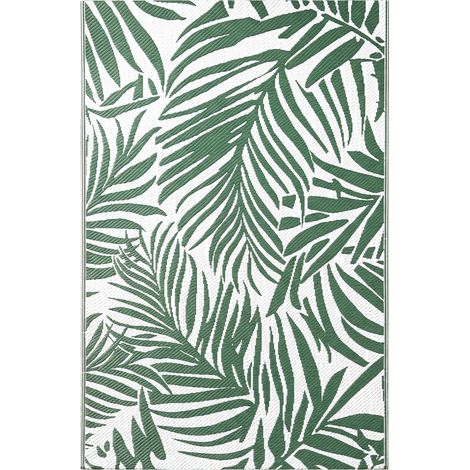 Tapis d'extérieur réversible imperméable à motif feuillage - Tapis de terrasse 152 x 243 cm, vert foncé (1/5)