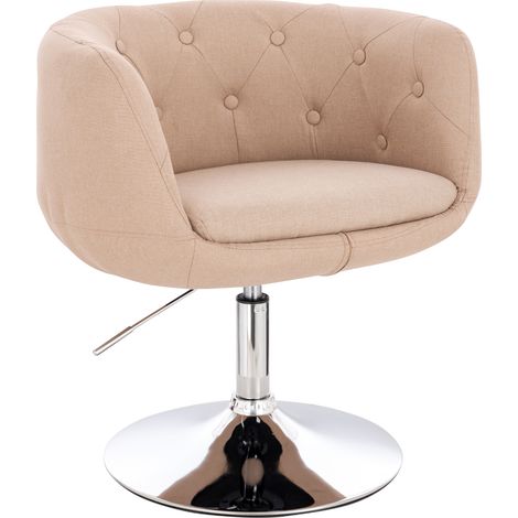 Svita – Chaise longue rétro beige avec base pivotante en métal chromé – Housse en tissu facile d'entretien – Dimensions 61x55x68-78cm (1/5)