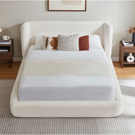 Doppelbett 160x200 cm, cremefarben, verstärkter Stahlrahmen, ohne Matratze – MEUBLIV (1/5)