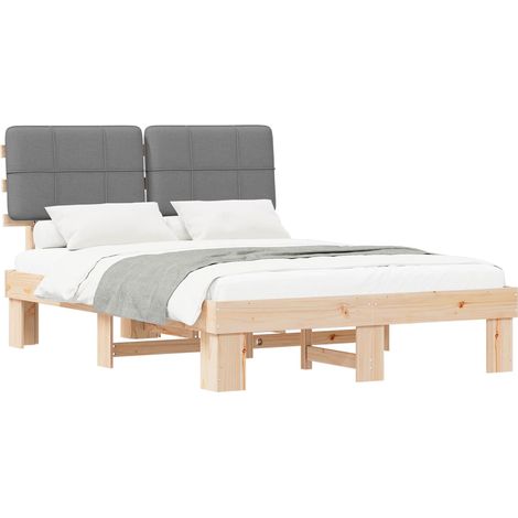Bed Frame with Upholstered Headboard Light Grey 135 x 190 cm vidaXL (1/5)