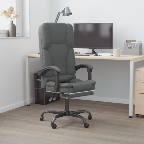 Fauteuil de bureau inclinable avec massage, tissu gris foncé, repose-pied et connecteur USB - PANGIVO (1/5)