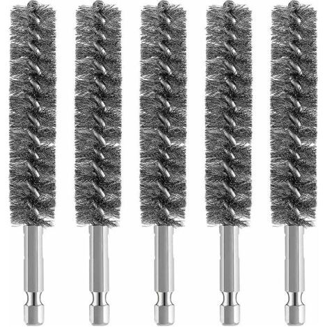 5pcs Brosse MéTallique de Brosse D'AléSage D'Acier Inoxydable pour la Brosse MéTallique de Nettoyage de Perceuse Brosse D'Acier Inoxydable avec la PoignéE de Tige Hexagonale,pour le métal et la pierre