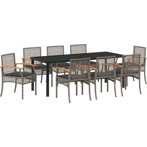 Maison Exclusive - Set da Pranzo per Giardino 9 pcs Grigio e Nero Rattan