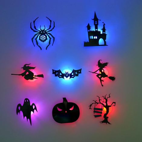 8 pegatinas de murciélagos para decoración de Halloween con luces LED para interiores y exteriores [Clase energética A] (1/5)