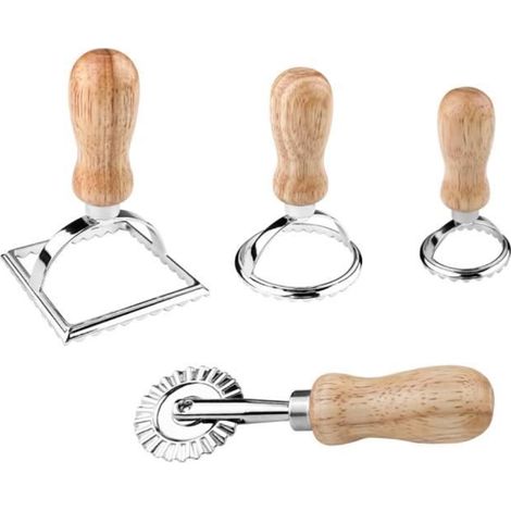 Lot de 4 Emporte Piece Ravioli, Moule a Ravioli, Accessoires de Cuisine pour Emporte Pièce, Ustensiles pour Pâtes avec en Bois (1/4)